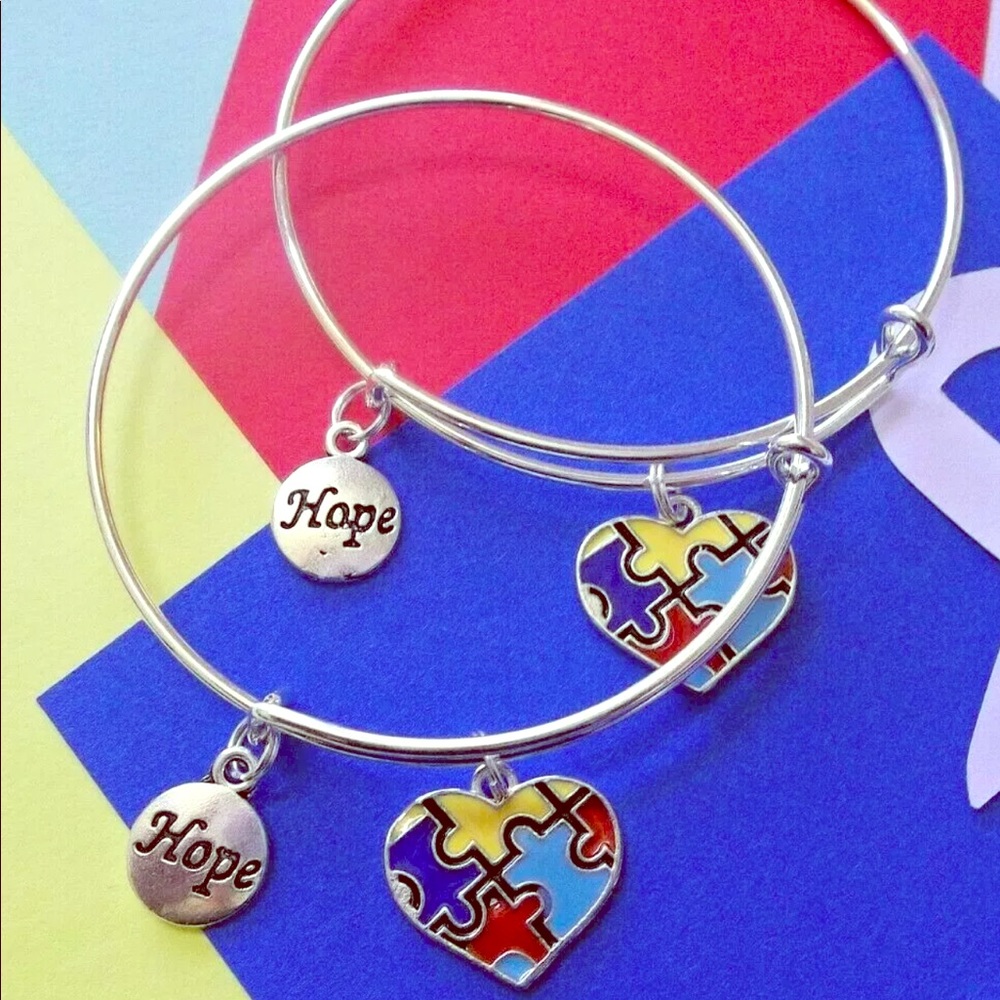 Autism Awareness Puzzle Charm Bracelet. Hope,love,